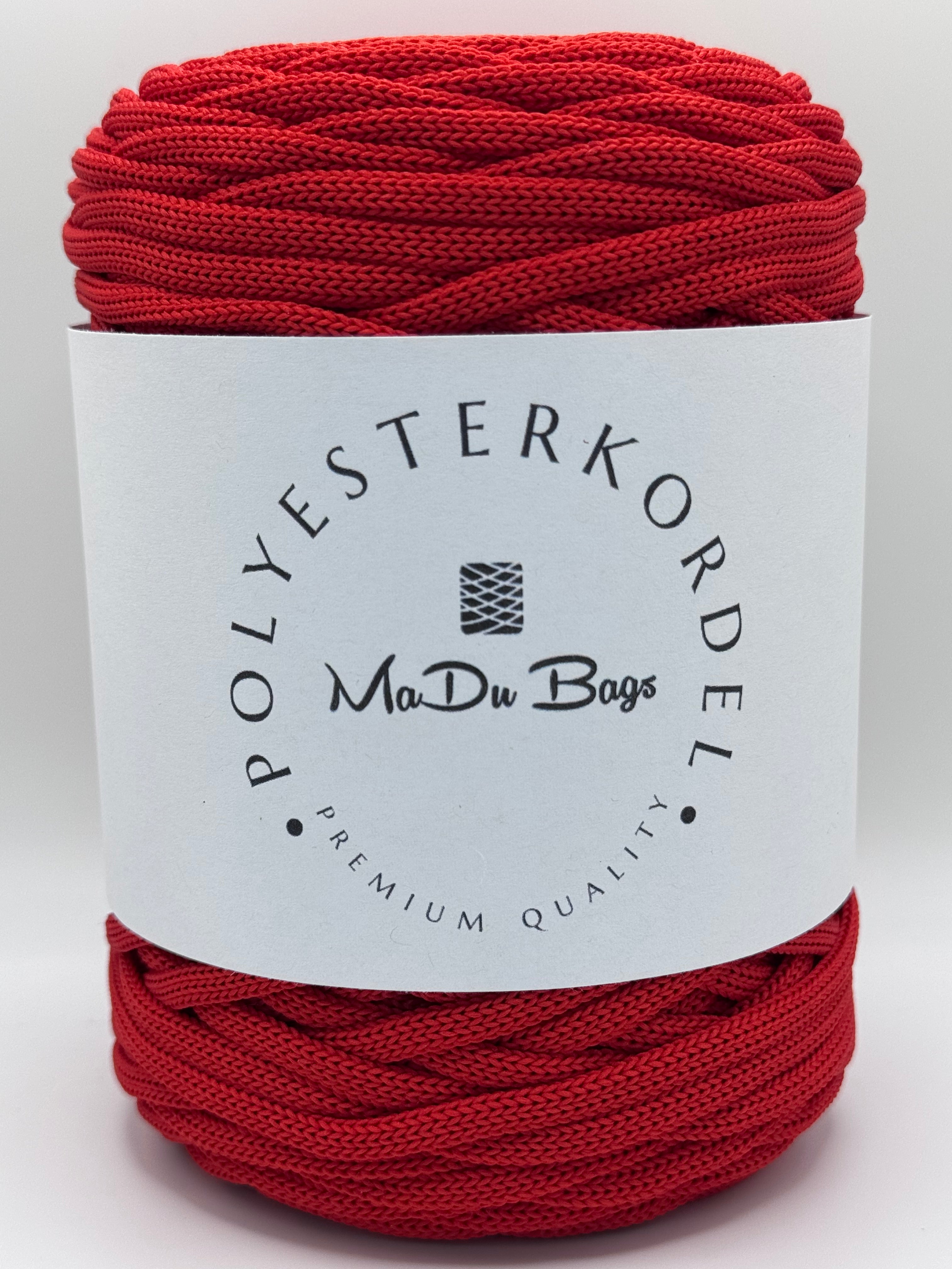 Polyesterkordel flach 5 mm · Rubinrot · 100 m