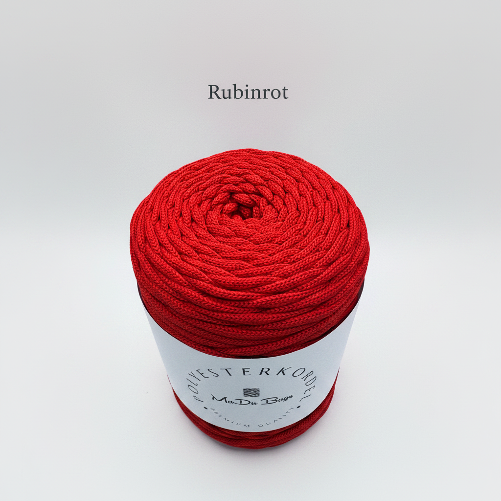 Polyesterkordel flach 5 mm · Rubinrot · 100 m